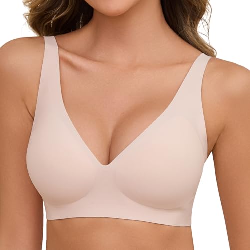 Nadeer Soutiens-Gorge Femme sans Armature Soutiens Gorge Classiques Bralette sans Coutures Push up Confort Brassière avec Coussinets Invisible(Rose,S)