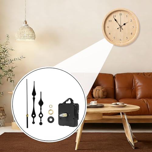 Lautloses Uhrwerk für Wanduhren mit Uhrzeigerset–Ideal für Bastelprojekte und Reparaturen, passend für Uhrenplatten von 4-6mm Dicke. Schaftlänge 16mm, Gewindelänge 9mm, perfektes Uhrwerk mit Zeiger
