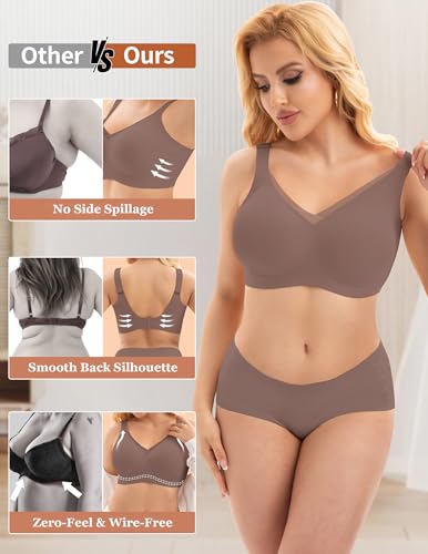 Image of PoseFree Womens Wireless Bras Supportive Tshirt Bra No Underwire Seamless Push Up V Mesh Comfortable Bralette Everyday Bras