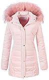 Chrisuno Women's Ladies Winter Coat Fake Fur Hood Warm Winter Fleece Lined Parkas Long Jacket L Pink