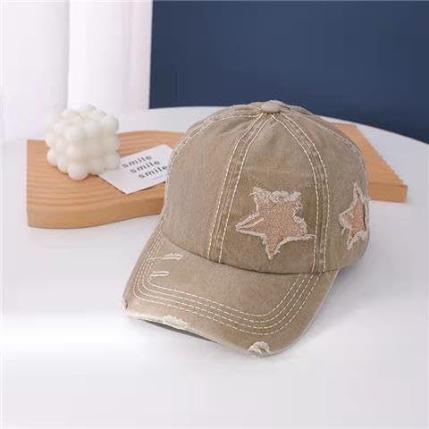 Image of Washed Scratch Frayed Baseball Cap Retro Adjustable with Five-Pointed Stars for Men Women Trucker Cap Unisex