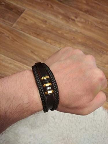 PULSEIRA BRACELETE MASCULINO COURO GENUINO PRETO 21CM G1331