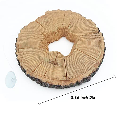 Image of AQUA KT Aquatic Turtle Tree Trunk Round Freestanding Floating Dock Island Climbing Basking Platform Large Non Slip with Suction Cup, for Pond and Amphibian Reptile Terrarium Habitat