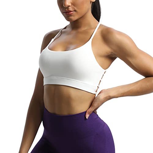 Aoxjox Women's Workout Sports Bras Fitness Julie Crossback Thin Straps Padded Low Impact Bra Yoga Crop Tank Top (White, Medium) #TOP4
