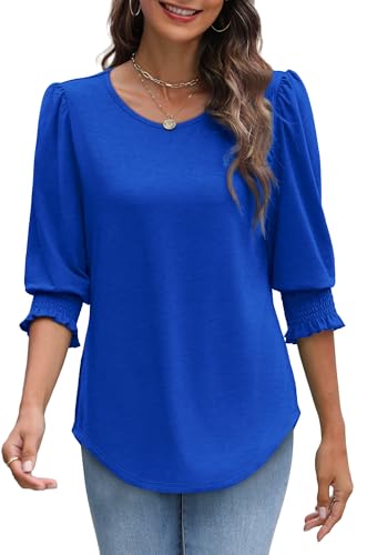 Image of XIEERDUO Blouses for Women Dressy Casual 3 /4 Length Sleeve Womens Tops with Smocked Cuffs