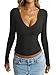 EasyGala Womens Deep V Neck Long Sleeve Shirts Sexy Slim Fit Tops Basic Tees Spring Outfits Fashion Clothes 2026 Black X-Large