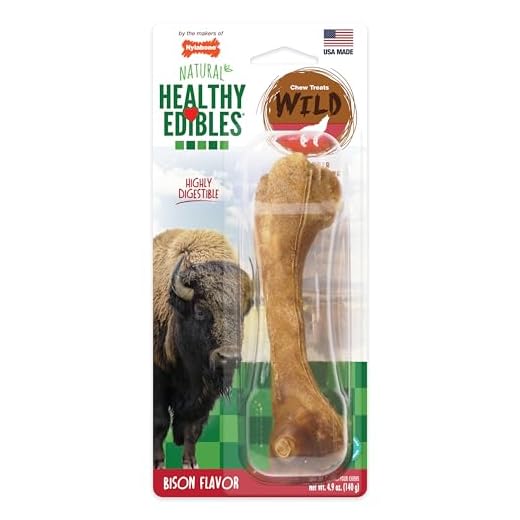 Nylabone Healthy Edibles Wild Dog All Natural Bone Bison Dog Treats Made in the USA, Giant