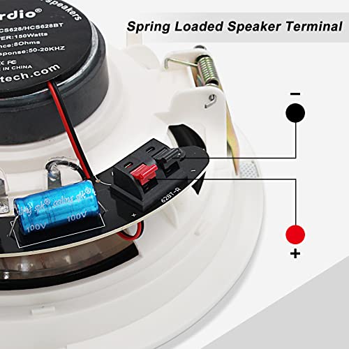 Herdio 6.5'' Bluetooth in Wall in Ceiling Speakers 600W 2-Way Flush Mount Speakers System with Wall Amplifier Receiver for Home Theater Office Bathroom(2Pairs, Paintable-Grille) - Image 5