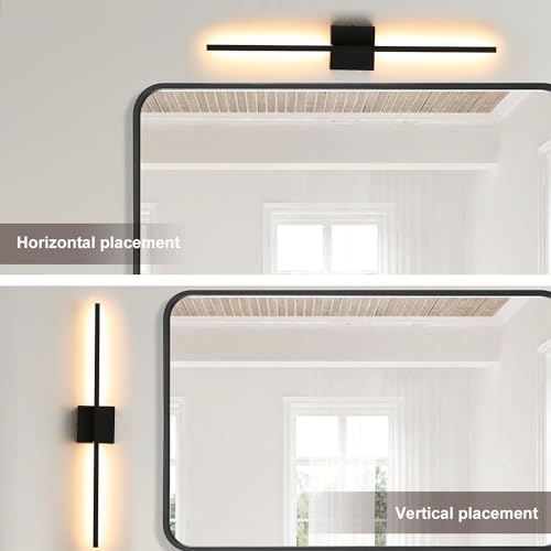 Image of Wall Sconces Set of Two, Black Modern Wall Sconce Light for Bathroom, Living Room, Bedroom, Hardwired 3000K 28''