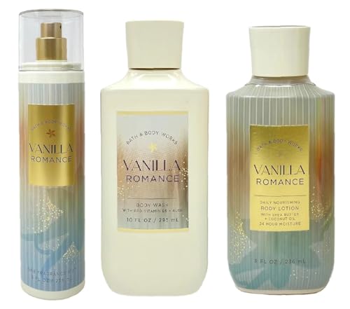 Bath and Body Works Vanilla Romance 3 Piece Body Care Set - Mist Shower Gel and Body Lotion - Full Size