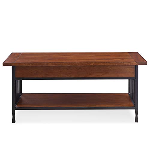 Image of Leick Home Ironcraft Coffee Table, 46 inch, Mission Oak, Black