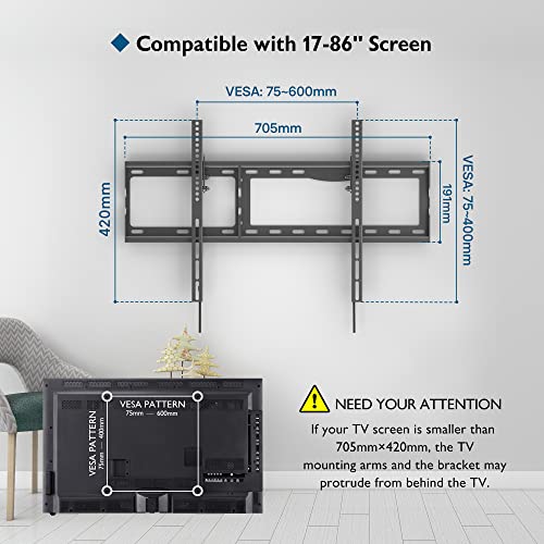 Bontec Tilting Tv Wall Mount For Most 17-86 Inch Led Oled Lcd Flat Curved Screen Tvs, Tv Wall Bracket Holds Up To 165Lbs, Max Vesa 600 X400Mm #TOP4