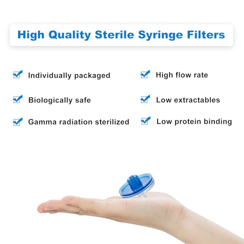 Image of 400Pcs Syringe Lab Filter, Sterile PES Hydrophilic Filters, 0.22um Pore Size, 33mm Membrane Diameter for Scientific Laboratory, Individually Packed