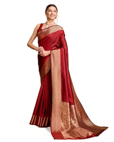 Image of SWORNOF Women's Silk Kanjivaram Kanchipuram Saree With Blouse Piece