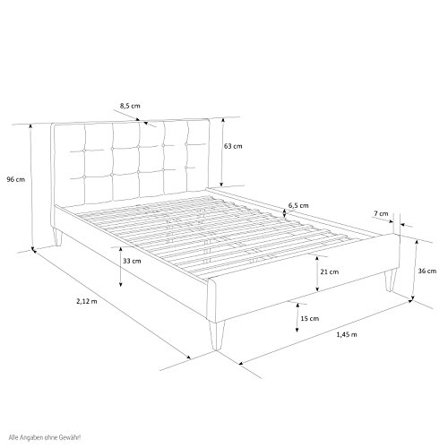 Homestyle4u 1729, Polsterbett 140x200 mit Lattenrost Braun Doppelbett Bett Bettgestell mit Kopfteil Schlafzimmer