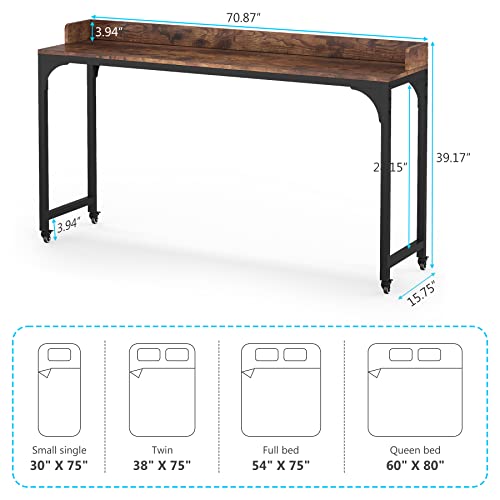 Tribesigns Overbed Table With Wheels, Queen Size Mobile Computer Desk Standing Workstation Laptop Cart, Over Bed Table With Heavy Duty Metal Leg (Brown+Black) #TOP2