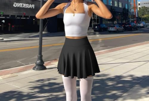 Women 2 Piece Skirts 2 in 1 Flowy Basic Versatile Stretchy Flared Casual Mini Skirts3