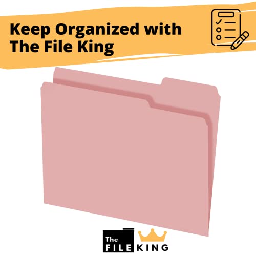 The File King 1/3 Cut Pink File Folders Letter Size - 100 Pack | Colored Folders 8.5 X 11 | Usa Made | Assorted 3 Tab Color Manila File Folder | Heavy Duty Office & Paper Filing Supplies #TOP5