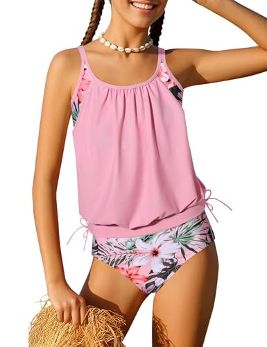 Image of Girls Tankini Swimsuit 2 Piece Tiered Ruffle Bathing Suit Teen Girl Swimsuit 6-14Y