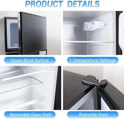 Portable Refrigerator, Compact Fridge with Freezer 3.5 Cu.Ft, Fridge, Small Refrigerator, Office Fridge, 2 Doors, 2 Removable Glass Shelves for Kitchen, Bedroom, Office, Dormitory, Bar, Black 7 41agnd6aCkL. AC