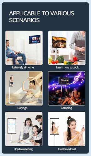 Przenośny telewizor na baterie, obrotowy ekran 27 cali, kamera 13 MP, 8 GB RAM, 128 GB pamięci, idealny do salonu, kuchni, sypialni, balkonu, ogrodu