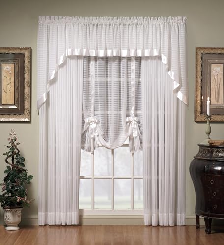 Today's Curtain, Silhouette Stripe Sheer Panel 84", White, 60" W x 84" L