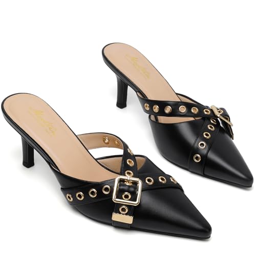 Image of Mostrin Kitten Heels for Women Pointed Closed Toe Heels Vintage Stiletto Dressy Pumps Shoes for Office Work Party