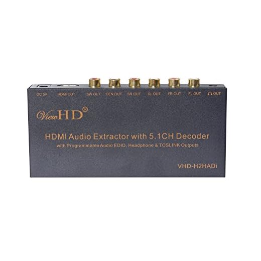 ViewHD HDMI Audio Extractor with 5.1CH Decoder + Audio EDID Setting + TOSLINK + 5.1CH RCA Analog + 3.5mm Headphone Outputs | VHD-H2HADi