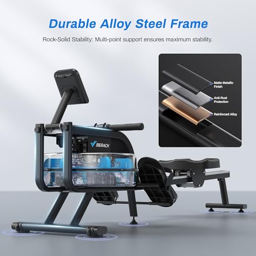 MERACH Rowing Machine for Home Gym, Fitness Rower Machine with 6 Levels of Water Resistance, Built-in Monitor, Max 150 kg Weight Capacity, App Compatible - Image 5