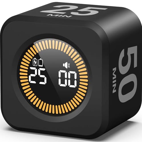 2 Pack - KADAMS Pomodoro Cube Timer Productivity Visual Timer - 5/10/25/50 Min Rotating Countdown (2, Black)