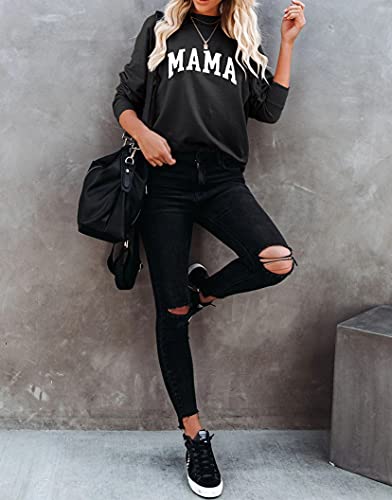 Image of Dressmine Womens Long Sleeve Mama Sweatshirts Fall Crew Neck Mom Shirts Cute Graphic Tees Pullover Hoodies