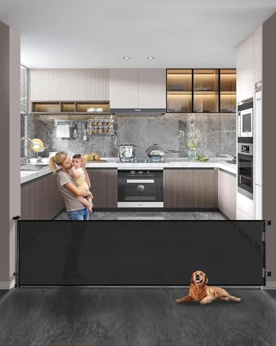 Image of Veraste Retractable Baby Gate,Mesh Baby Extra Wide Gate,Extra Long Dog Gate,33" Tall,Large Extends up to 118" Wide,Child Safety Extra Large Gate for Doorways, Stairs, Indoor/Outdoor(Black,33"x118")
