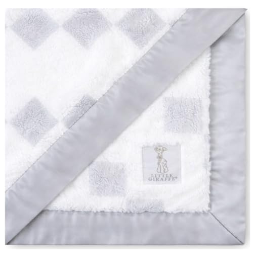Image of Little Giraffe Luxe Baby Blanket – 29x35” Satin Trim, Stairway Silver | Ultra-Soft, Hypoallergenic Stroller & Nursery Blanket | Perfect for Newborns & Toddlers