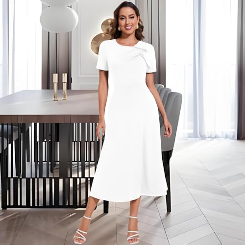 Image of shengfan Women's Casual A Line Swing Summer Dress Formal Short Sleeve Round Neck Wrap Evening Party Dresses
