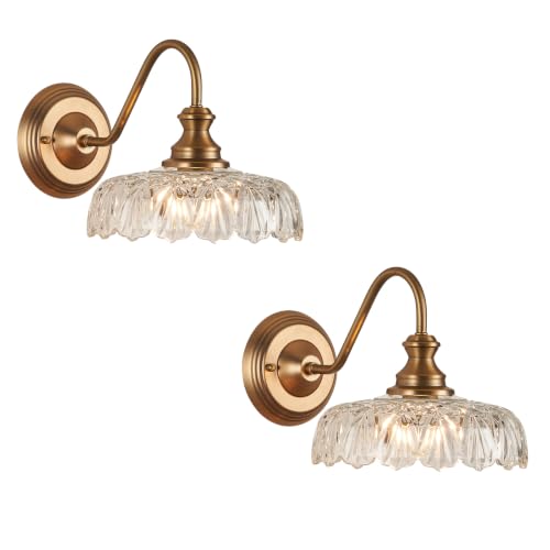 Image of HDDFL Vintage Wall Scone Bedside Wall Lamp Matte Brass Bedroom Light Fixtures in Door Lighting Fixture for Living Room Hallway Corridor 2 Pack