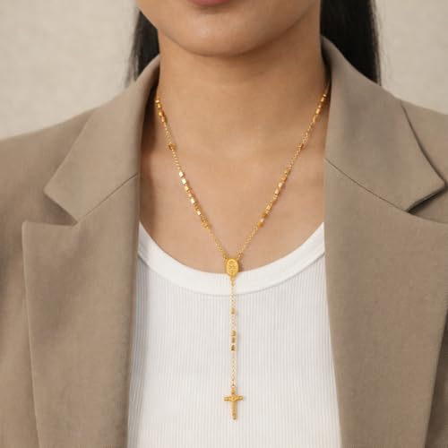 Image of Aaishwarya 18K Gold Plated Cross Lariat Chain Necklace for Women and Girls | Elegant Jewelry Gift, Minimal Accessory