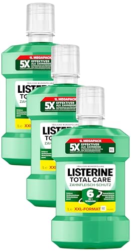 LISTERINE Total Care Zahnfleisch-Schutz (1000 ml), schützende Mundspülung gegen Zahnfleischprobleme mit 6 in 1 Wirkung, antibakterielles Mundwasser stärkt die Zähne, bis zu 24h frischer Atem