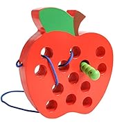 JCREN Wooden Lacing Apple Threading Toys Wood Lace Block Puzzle Shape Travel Game Toys Early Lear...