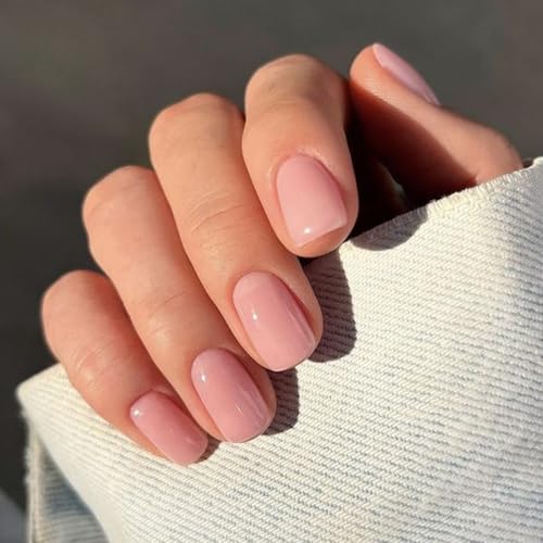 Modelones Pink Press on Nails Short Square, 32Pcs 16 Sizes Fake N...