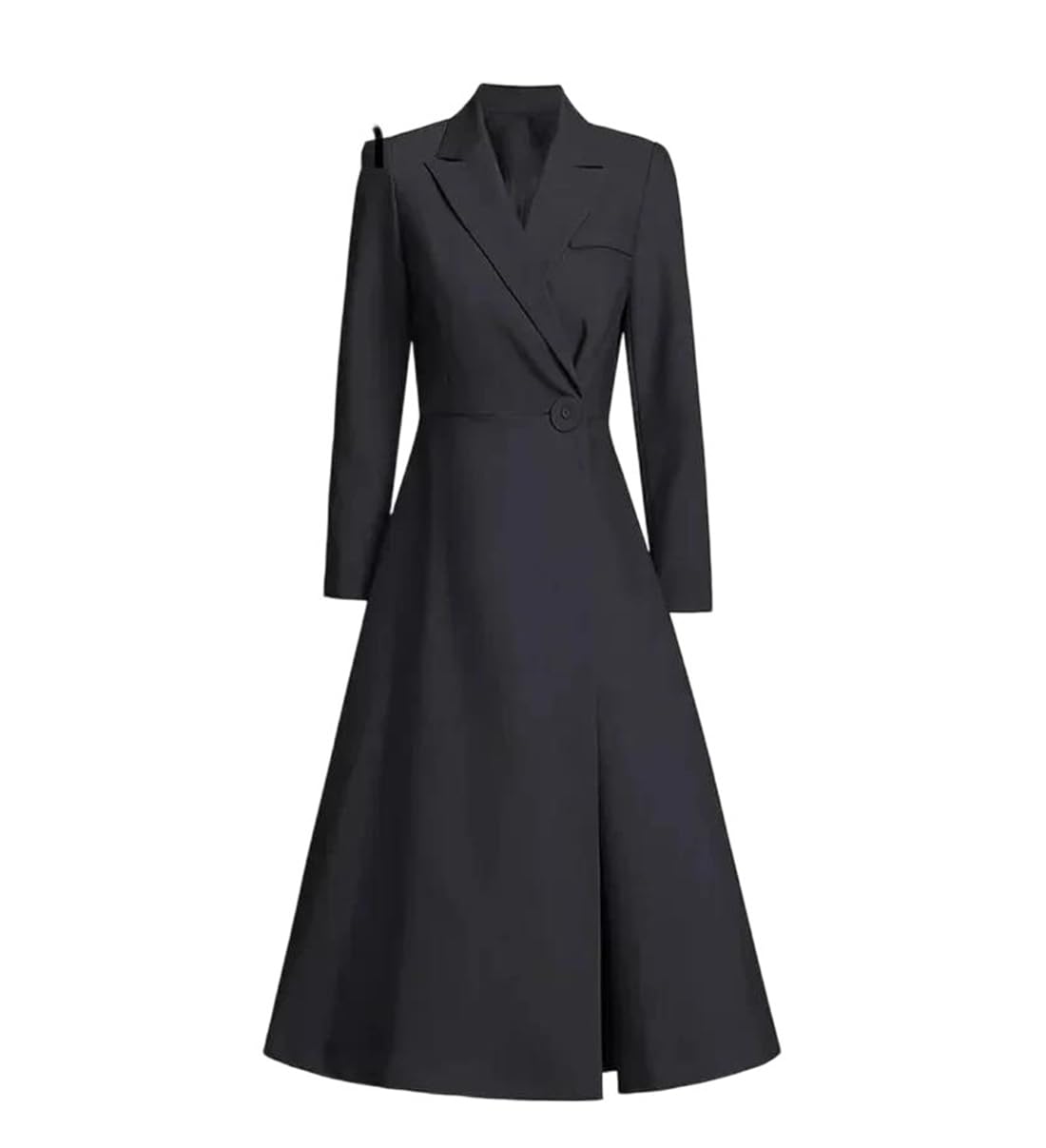 Pohullan Women Notched Long Sleeve Single-Buttons Dress A-Line Office Business Professional Dresses