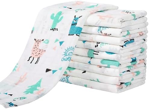 Yoofoss Muslin Burp Cloths for Baby 10 Pack 100% Cotton Baby Washcloths for Boys Girls Large 20”X10” Super Soft and Absorbent Alpaca