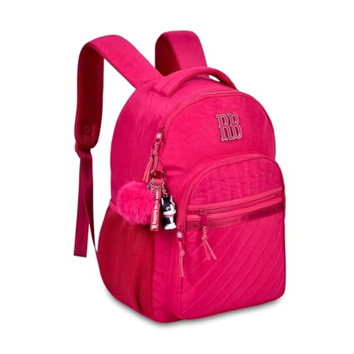 Mochila de Costas Rebecca Bonbon RB24515 Crinkle 17” com Matelassê Bolso Antifurto e Chaveiro Personalizado (Rosa)
