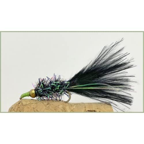 Trout Flies, Lures, 6 Pack Black Nomad Green Nosed, Size 10, Fly Fishing
