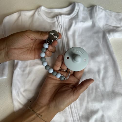 Image of Ali+Oli Silicone Pacifier Clip for Baby (Thin Iron) 100% Food-Grade BPA Free Newborn Pacifier Holder Infant Binky Clip for Baby Boy or Girl | Food-grade material, Keeps soothers within reach, Secure attachment, Lightweight, Everyday use, Easy cleaning