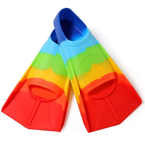 Image of Kids Swim Fins,Short Kids Fins Youth Swimming Flippers for Lap Swimming Training for Children Girls Boys Beginners 2XS