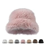 JPSSJGYH Frauen Winter Faux Pelz Eimer Hut, warme Plüsch Fischer Cap, gemütliche Outdoor und Casual Wear (Pink,Einheitsgröße)