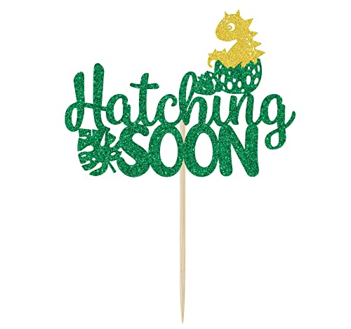Hatching Soon Cake Topper Green Glitter, Farm Themed Dinosaur Baby Shower Gender Reveal Party Decorations #TOP5