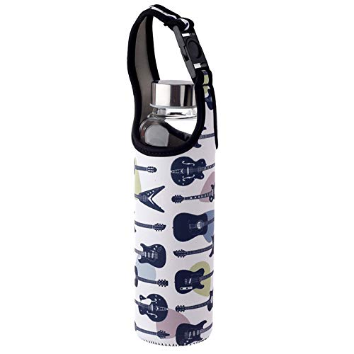 EliteKoopers 1Pcs 500ml Reusable Glass Water Bottle with Protective Neoprene Sleeve - Headstock Guitar