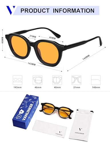 VANLINKER Retro Round Sunglasses for Men Women Vintage Circle Shades VL9829 46mm4