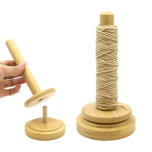 TMZELOA dévidoir Laine en Bambou Bois – Support Laine Tricot Rotatif avec roulement, Porte pelote Laine Stable, Support Bobine Laine Crochet Couture –...